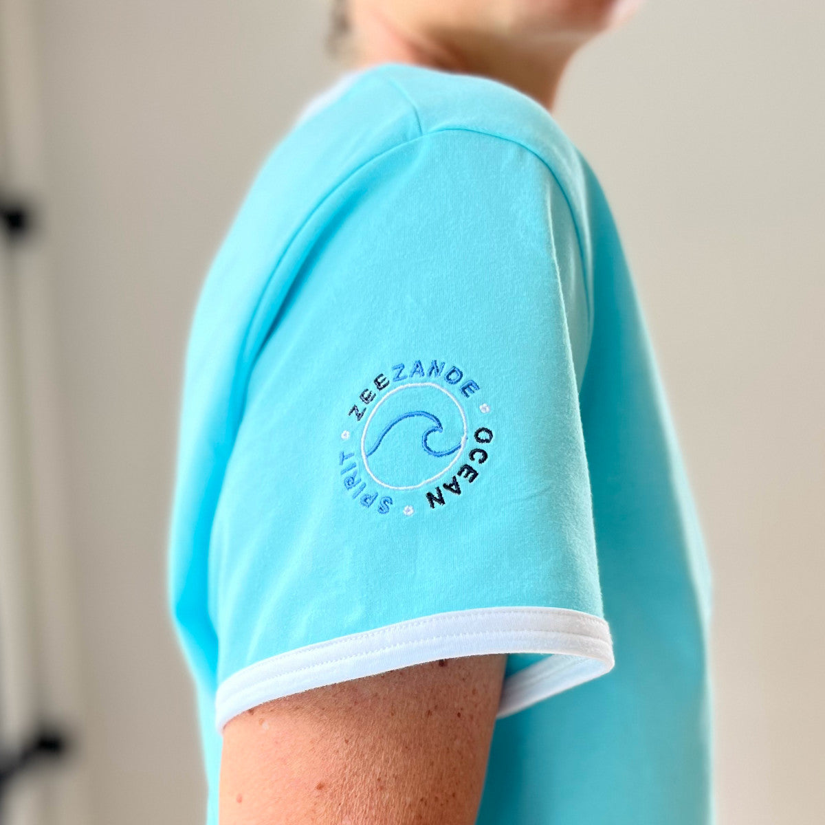 Zeezande T-Shirt für Damen aus Baumwolle Damenshirt mit Strand Meer Stick in Türkis Blau