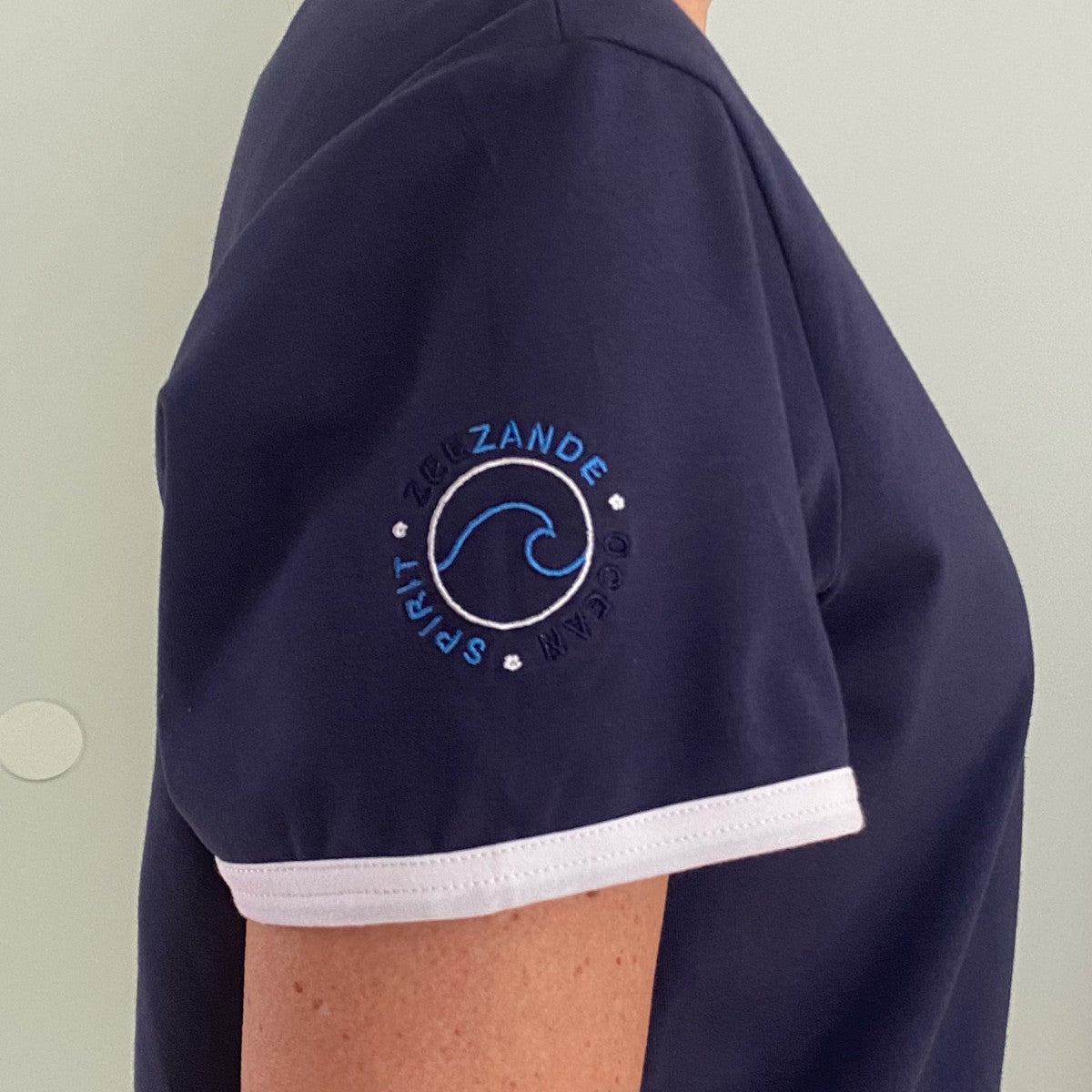 Zeezande T-Shirt für Damen aus Baumwolle Damenshirt mit Strand Meer Stick in Navy Blau Dunkelblau