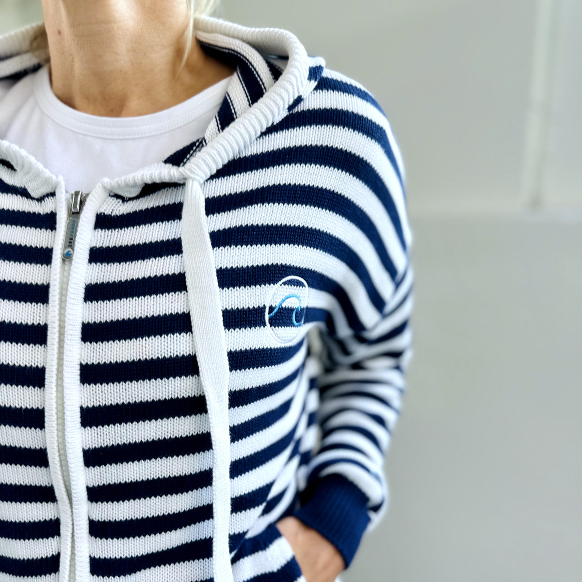 Zeezande® Damen Strickjacke mit Streifen in navy blau und weiß