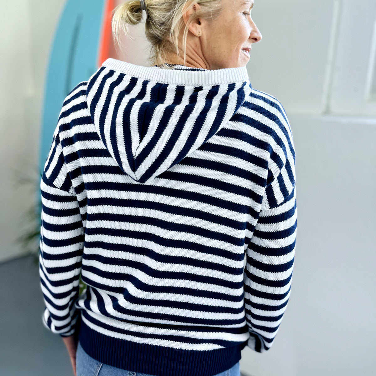 Zeezande® Damen Strickjacke mit Streifen in navy blau und weiß