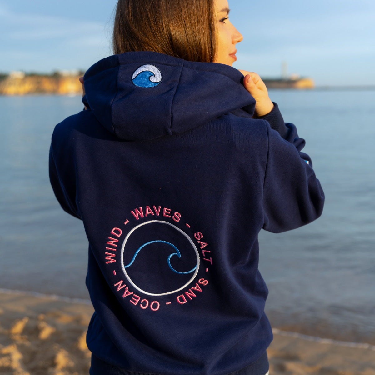 Zeezande® Sweatjacke für Damen Hoodie aus Baumwolle mit Reißverschluss "Beach Vibes" in navy blau