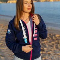 Zeezande® Sweatjacke für Damen Hoodie aus Baumwolle mit Reißverschluss "Beach Vibes" in navy blau