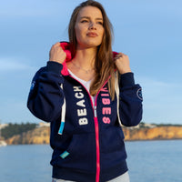 Zeezande® Sweatjacke für Damen Hoodie aus Baumwolle mit Reißverschluss "Beach Vibes" in navy blau