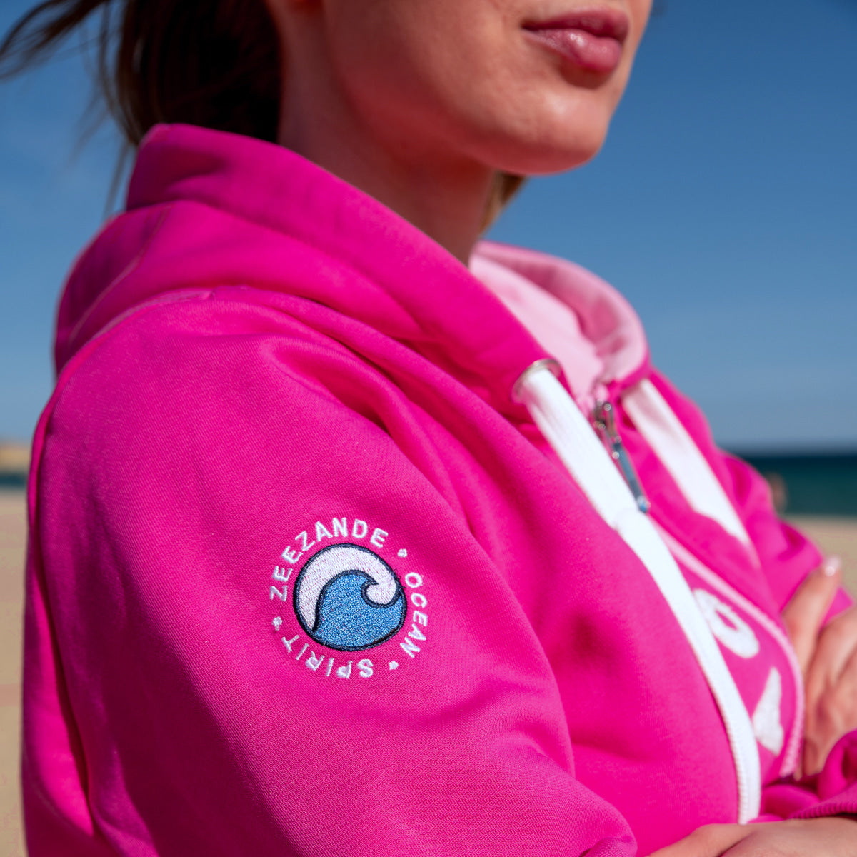 Zeezande® Sweatjacke für Damen Hoodie aus Baumwolle mit Reißverschluss "Beach Vibes" in pink