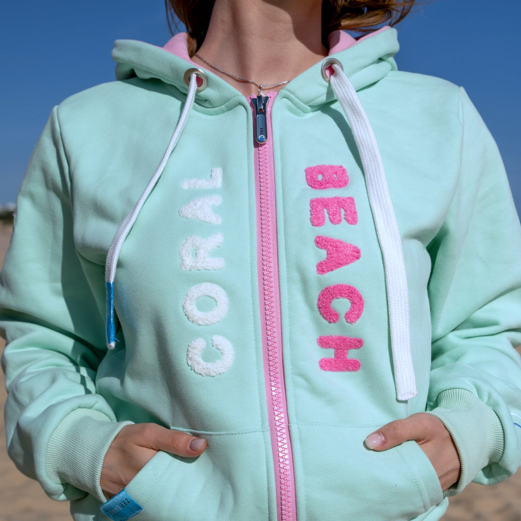 Zeezande Sweatjacke für Damen Hoodie Strand und Meer aus Baumwolle in der Farbe Mint