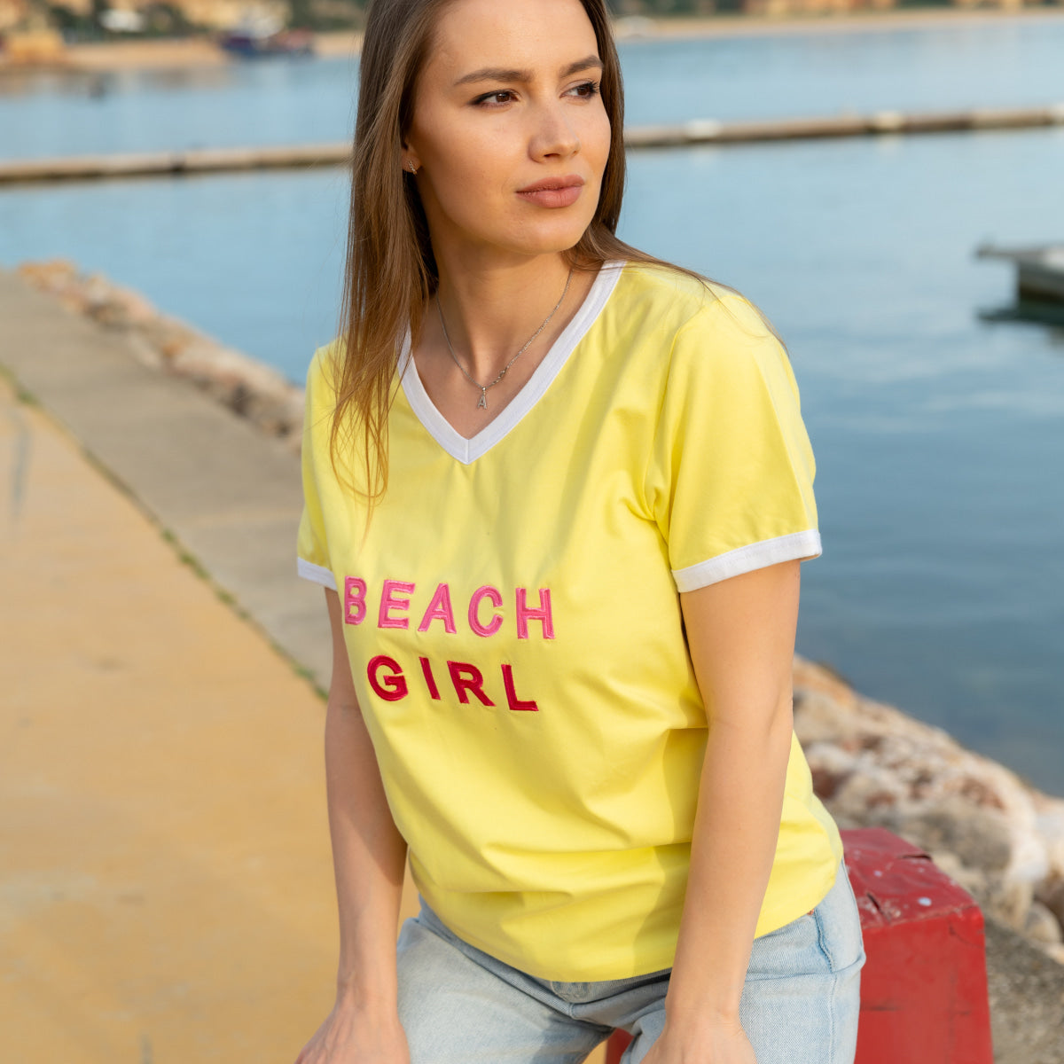 Zeezande T-Shirt für Damen aus Baumwolle Beach Girl in Pastell Gelb