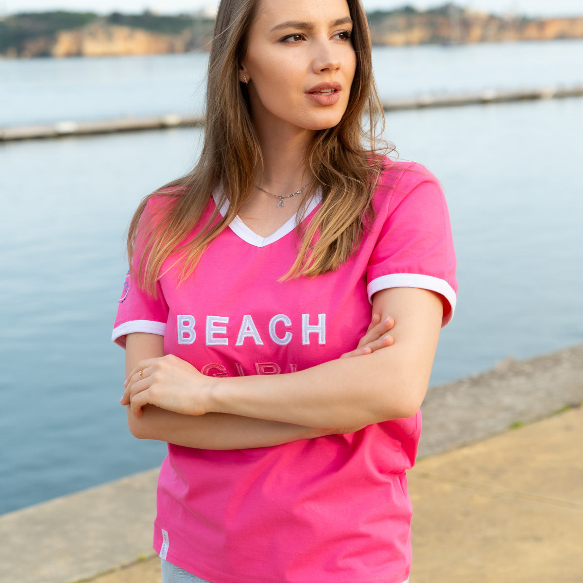 Zeezande Damenshirt aus Baumwolle Beach Girl in pink