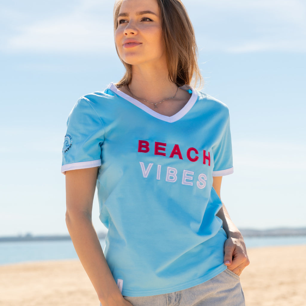 Zeezande Damenshirt aus Baumwolle Beach vibes in hellblau blau