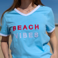 Zeezande T-shirt für Damen aus Baumwolle Beach vibes in hellblau blau