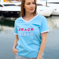 Zeezande T-shirt für Damen aus Baumwolle Beach vibes in hellblau blau