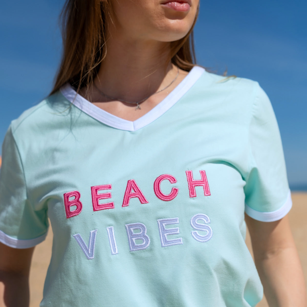 Zeezande T-shirt für Damen aus Baumwolle Beach vibes in pastell grün mint