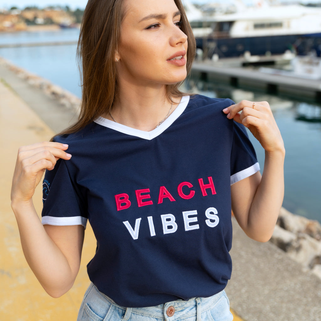 Zeezande Damenshirt aus Baumwolle Beach vibes in navy marine blau