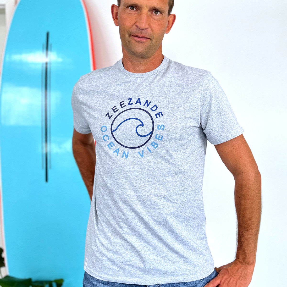 Zeezande® T-Shirt für Herren "Ocean Vibes" in Hellgrau meliert