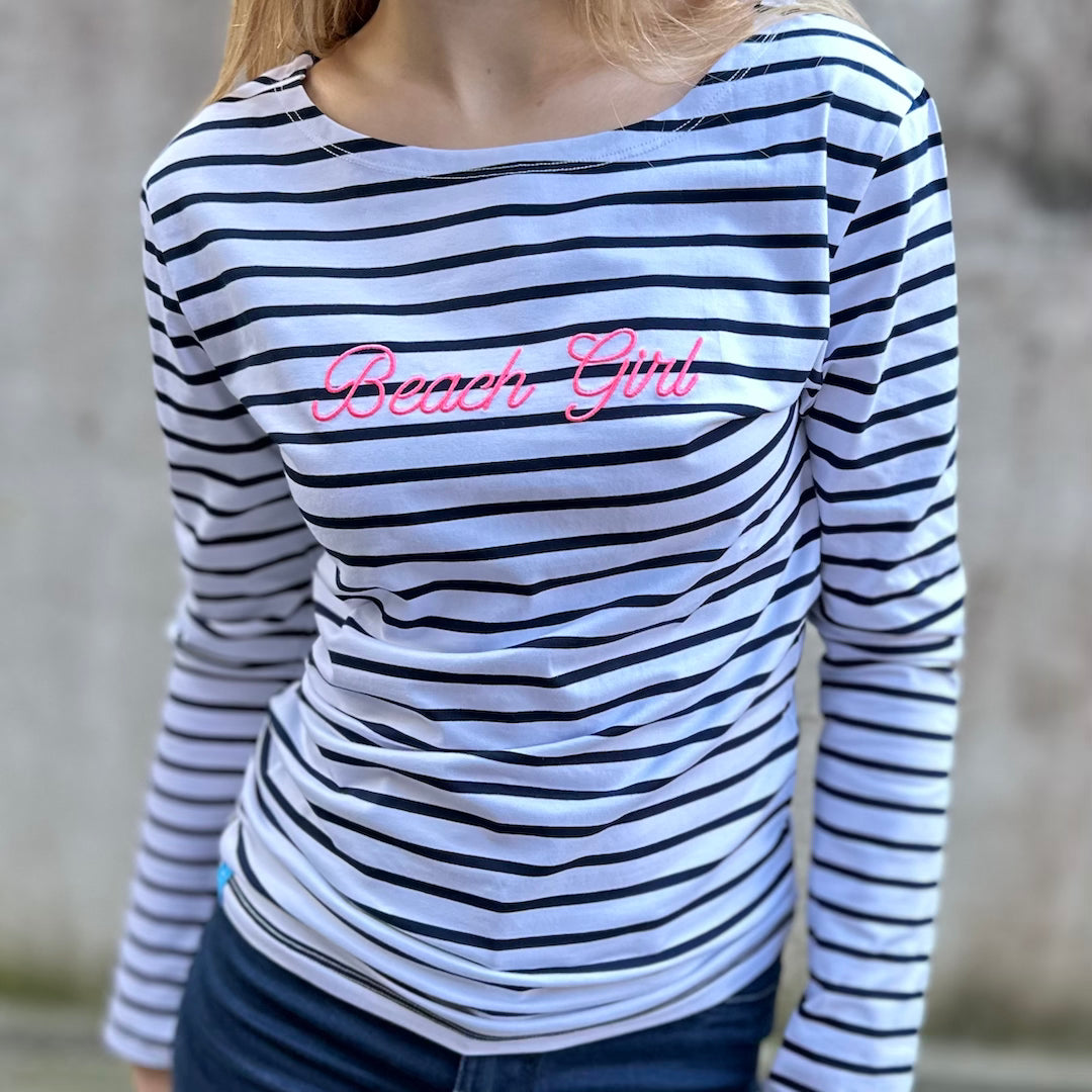 Zeezande® Longsleeve-Shirt für Damen "Beach Girl" gestreift in Weiß