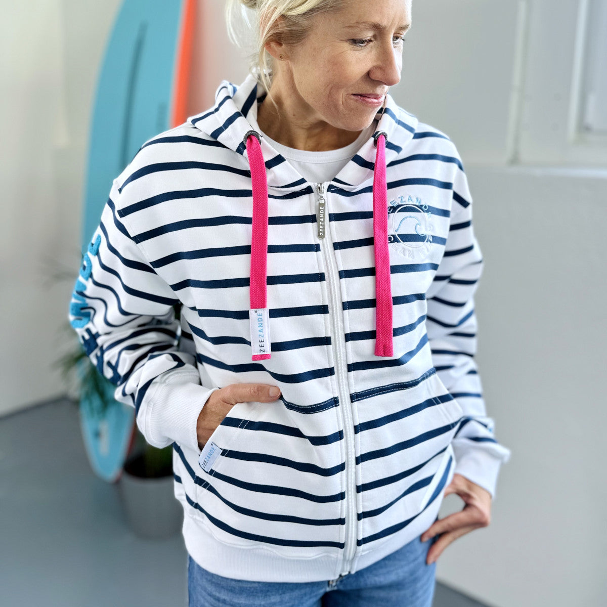 Zeezande® Sweatjacke mit Streifen in weiß